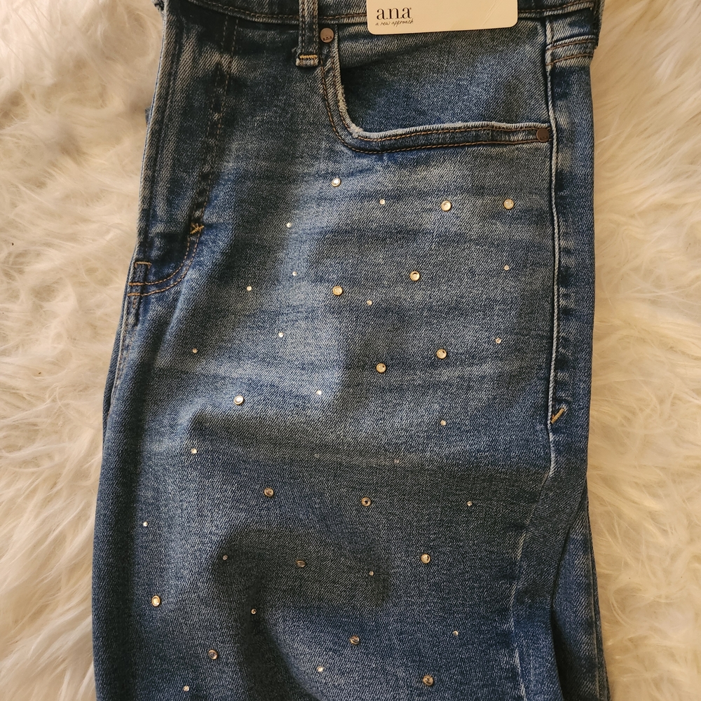 a.n.a Women's Blue Skinny Jeans with Sparkle Details